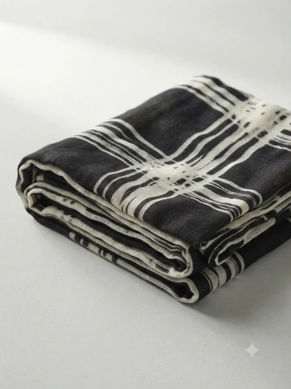 Black & White Abstract Plaid Rayon Tassel Scarf